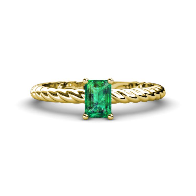 Leona Bold 7x5 mm Emerald Cut Emerald Solitaire Rope Engagement Ring 