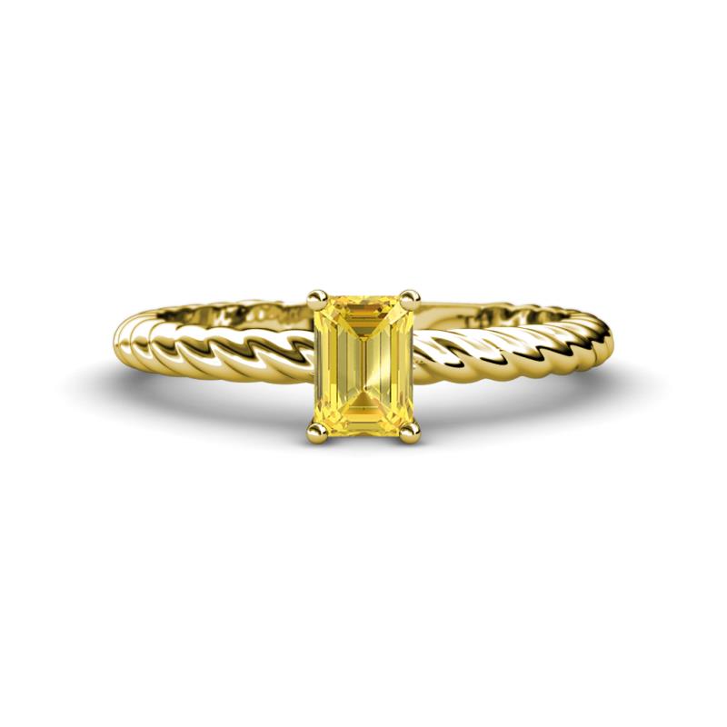 Leona Bold 7x5 mm Emerald Cut Yellow Sapphire Solitaire Rope Engagement Ring 