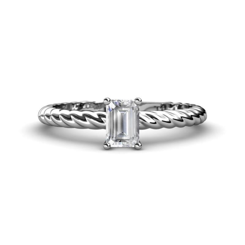Leona Bold 7x5 mm Emerald Cut White Sapphire Solitaire Rope Engagement Ring 