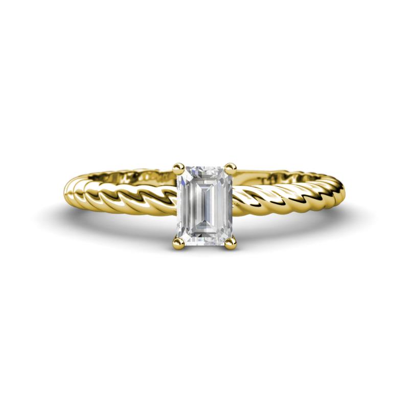 Leona Bold 7x5 mm Emerald Cut White Sapphire Solitaire Rope Engagement Ring 