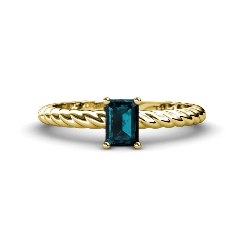 Leona Bold 7x5 mm Emerald Cut London Blue Topaz Solitaire Rope Engagement Ring 