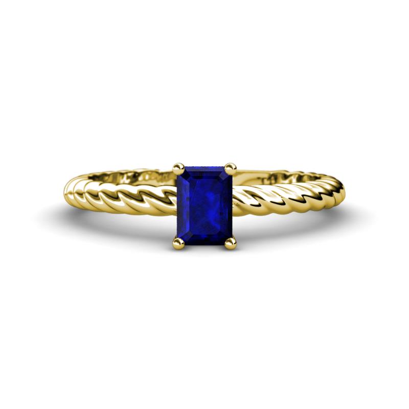 Leona Bold 7x5 mm Emerald Cut Blue Sapphire Solitaire Rope Engagement Ring 