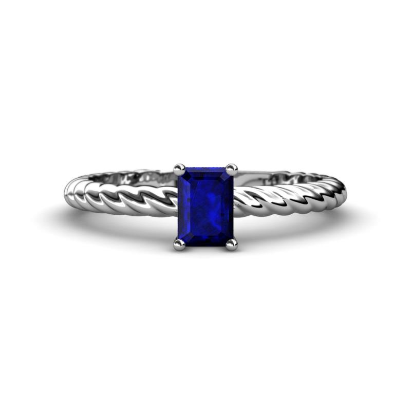 Leona Bold 7x5 mm Emerald Cut Blue Sapphire Solitaire Rope Engagement Ring 