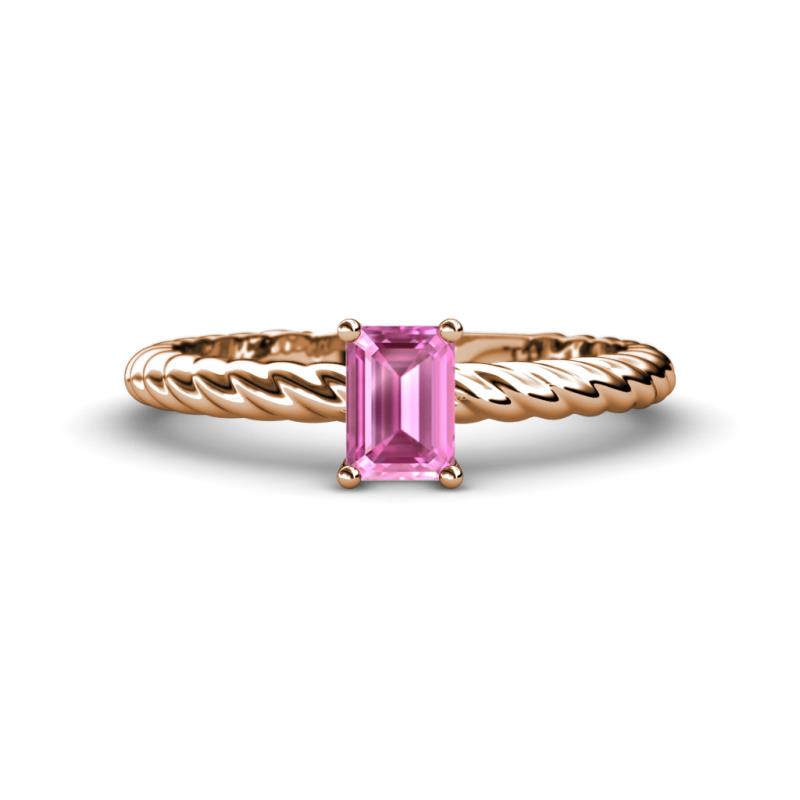 Leona Bold 7x5 mm Emerald Cut Pink Sapphire Solitaire Rope Engagement Ring 