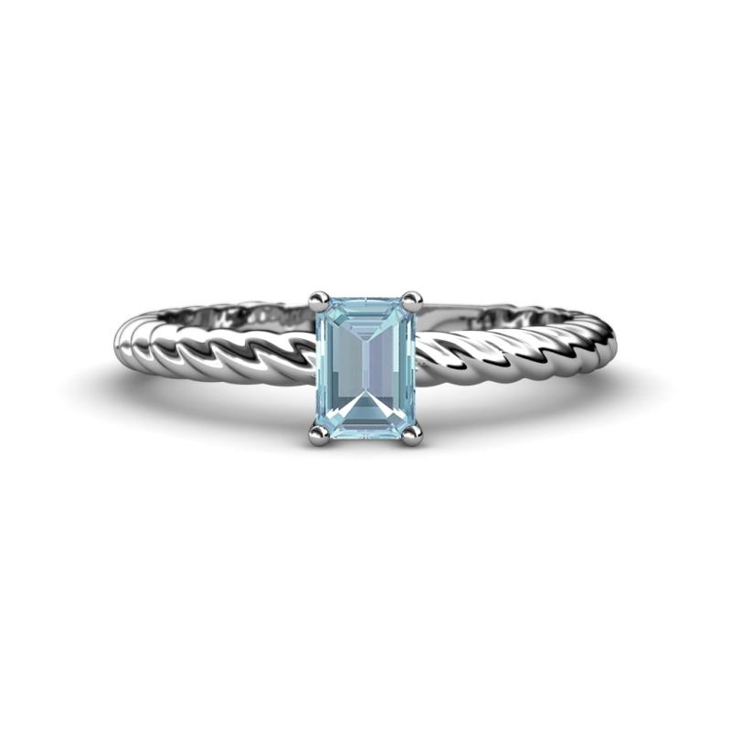 Leona Bold 7x5 mm Emerald Cut Aquamarine Solitaire Rope Engagement Ring 