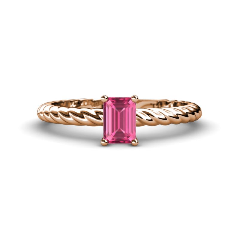 Leona Bold 7x5 mm Emerald Cut Pink Tourmaline Solitaire Rope Engagement Ring 