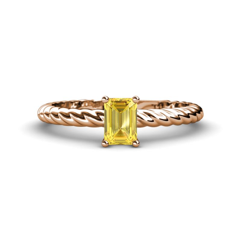 Leona Bold 7x5 mm Emerald Cut Yellow Sapphire Solitaire Rope Engagement Ring 