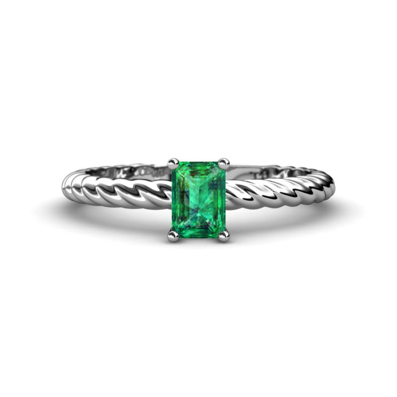 Leona Bold 7x5 mm Emerald Cut Emerald Solitaire Rope Engagement Ring 