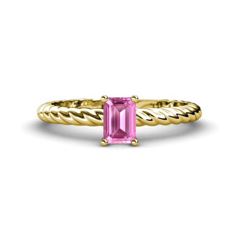 Leona Bold 7x5 mm Emerald Cut Pink Sapphire Solitaire Rope Engagement Ring 