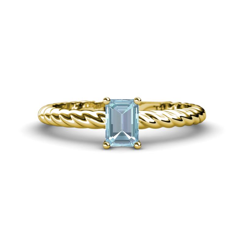 Leona Bold 7x5 mm Emerald Cut Aquamarine Solitaire Rope Engagement Ring 