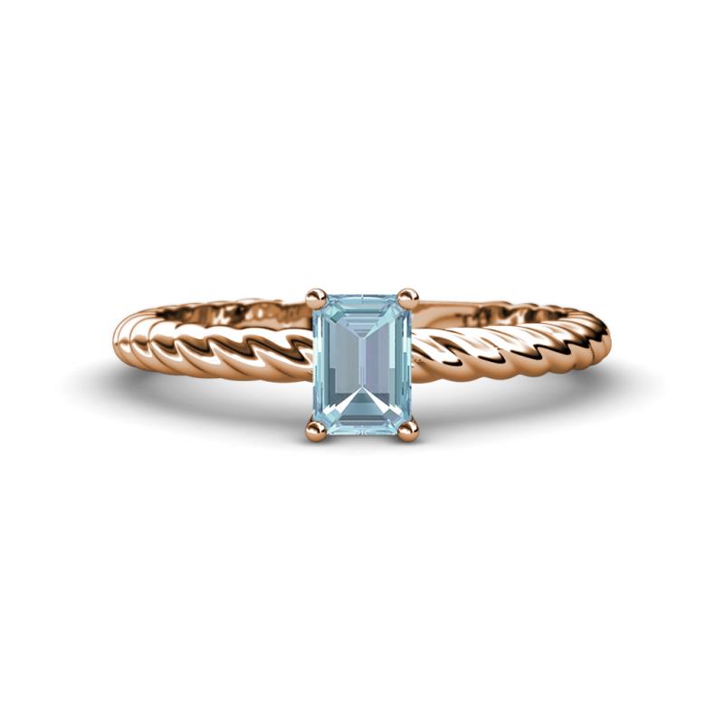 Leona Bold 7x5 mm Emerald Cut Aquamarine Solitaire Rope Engagement Ring 