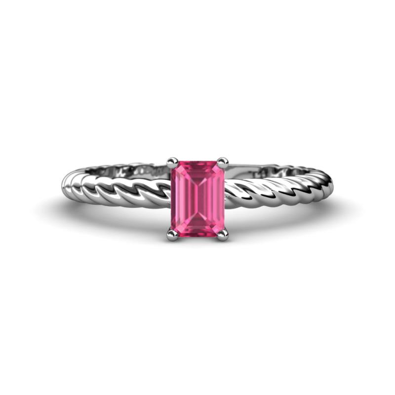 Leona Bold 7x5 mm Emerald Cut Pink Tourmaline Solitaire Rope Engagement Ring 