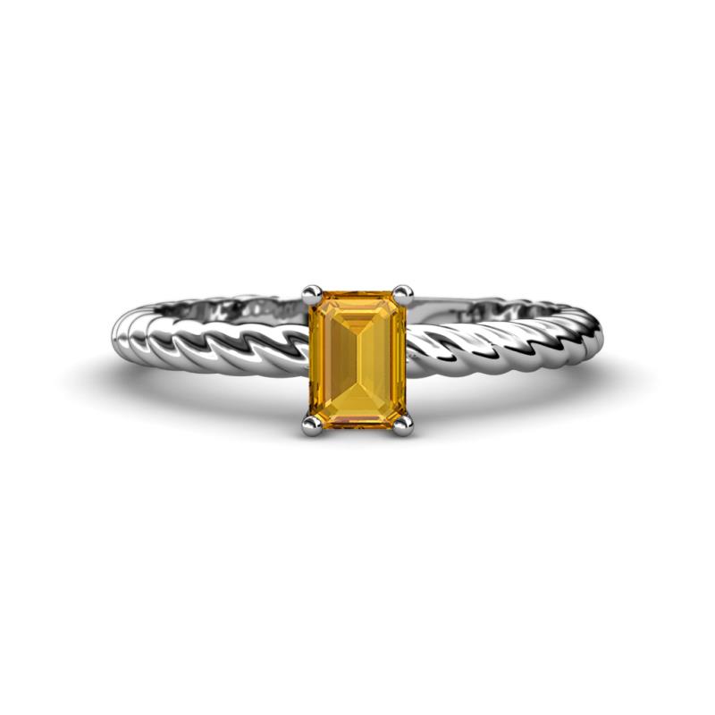 Leona Bold 7x5 mm Emerald Cut Citrine Solitaire Rope Engagement Ring 