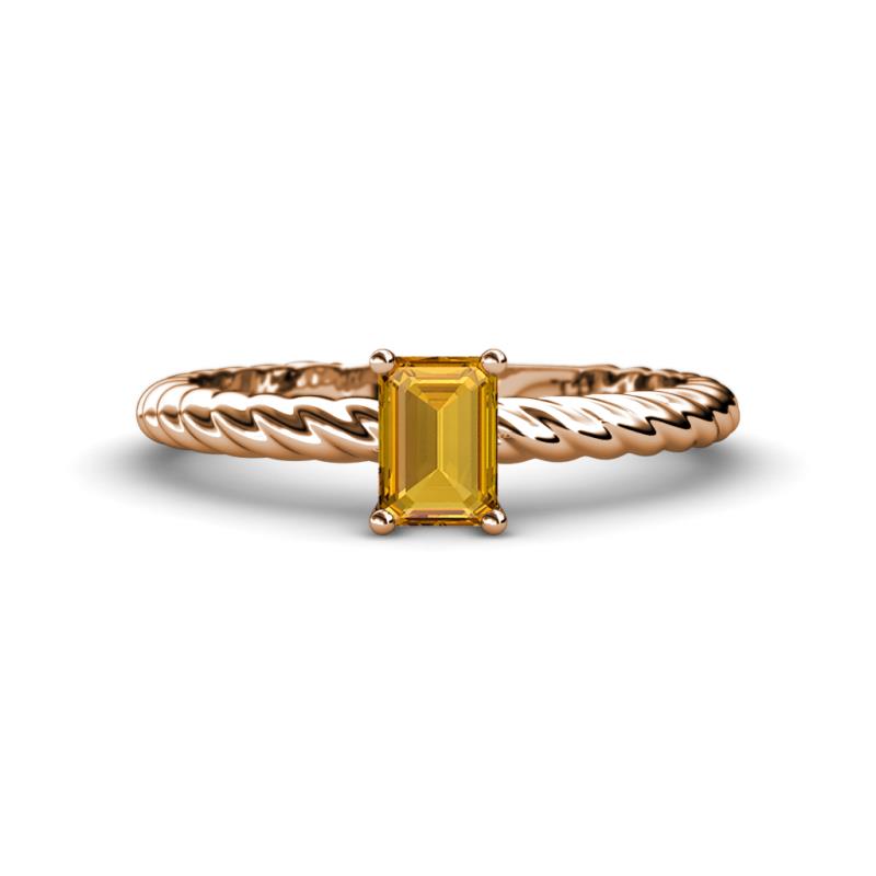 Leona Bold 7x5 mm Emerald Cut Citrine Solitaire Rope Engagement Ring 