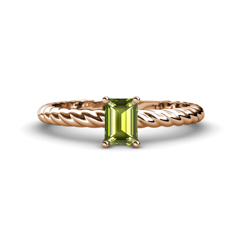 Leona Bold 7x5 mm Emerald Cut Peridot Solitaire Rope Engagement Ring 