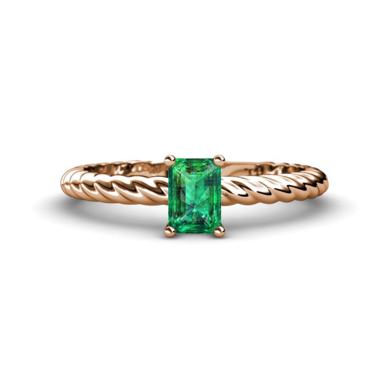 Leona Bold 7x5 mm Emerald Cut Emerald Solitaire Rope Engagement Ring 