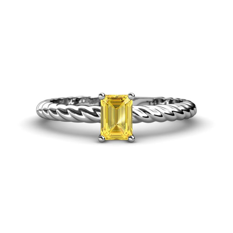 Leona Bold 7x5 mm Emerald Cut Yellow Sapphire Solitaire Rope Engagement Ring 