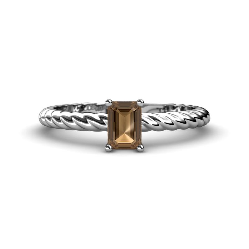 Leona Bold 7x5 mm Emerald Cut Smoky Quartz Solitaire Rope Engagement Ring 
