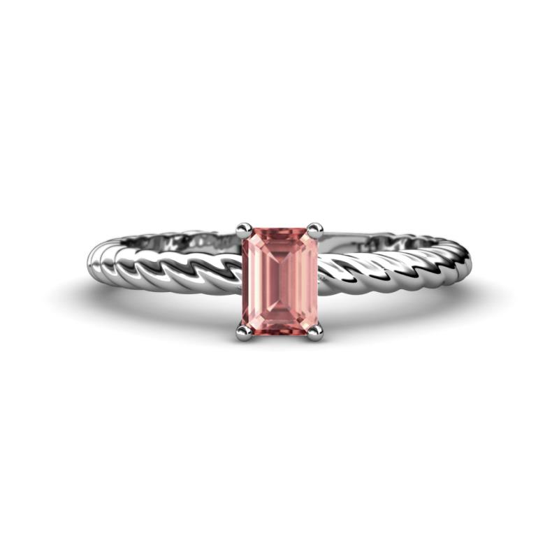 Leona Bold 7x5 mm Emerald Cut Morganite Solitaire Rope Engagement Ring 