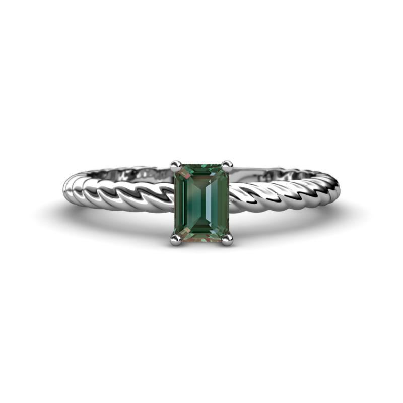 Leona Bold 7x5 mm Emerald Cut Lab Created Alexandrite Solitaire Rope Engagement Ring 