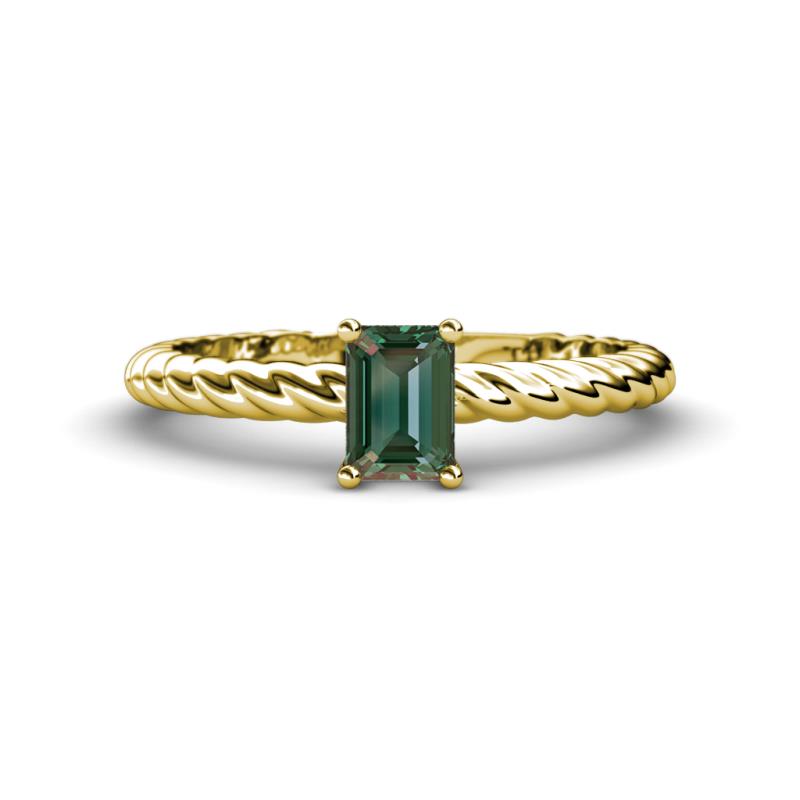 Leona Bold 7x5 mm Emerald Cut Lab Created Alexandrite Solitaire Rope Engagement Ring 