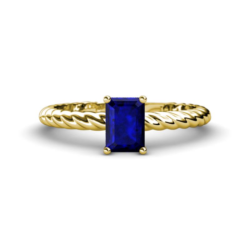 Leona Bold 8x6 mm Emerald Cut Lab Created Blue Sapphire Solitaire Rope Engagement Ring 