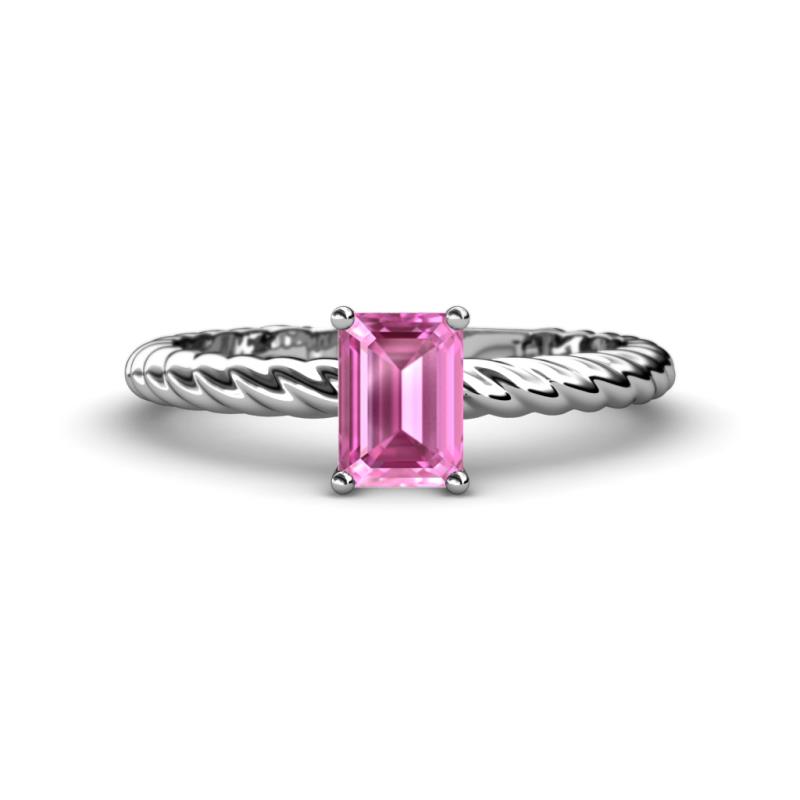 Leona Bold 8x6 mm Emerald Cut Lab Created Pink Sapphire Solitaire Rope Engagement Ring 