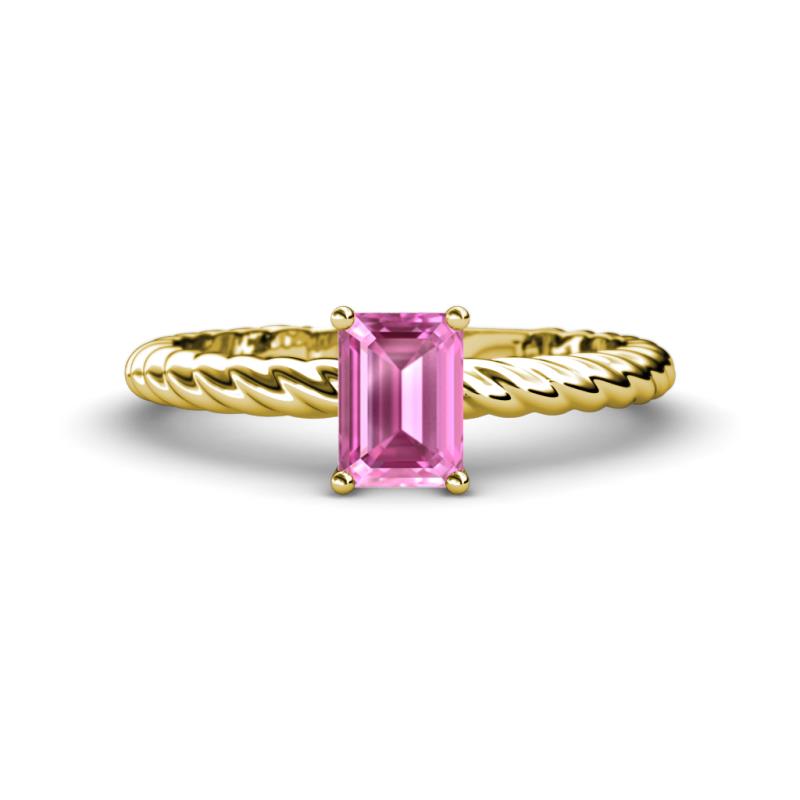 Leona Bold 8x6 mm Emerald Cut Lab Created Pink Sapphire Solitaire Rope Engagement Ring 
