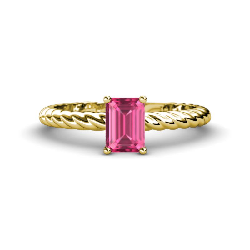 Leona Bold 8x6 mm Emerald Cut Pink Tourmaline Solitaire Rope Engagement Ring 