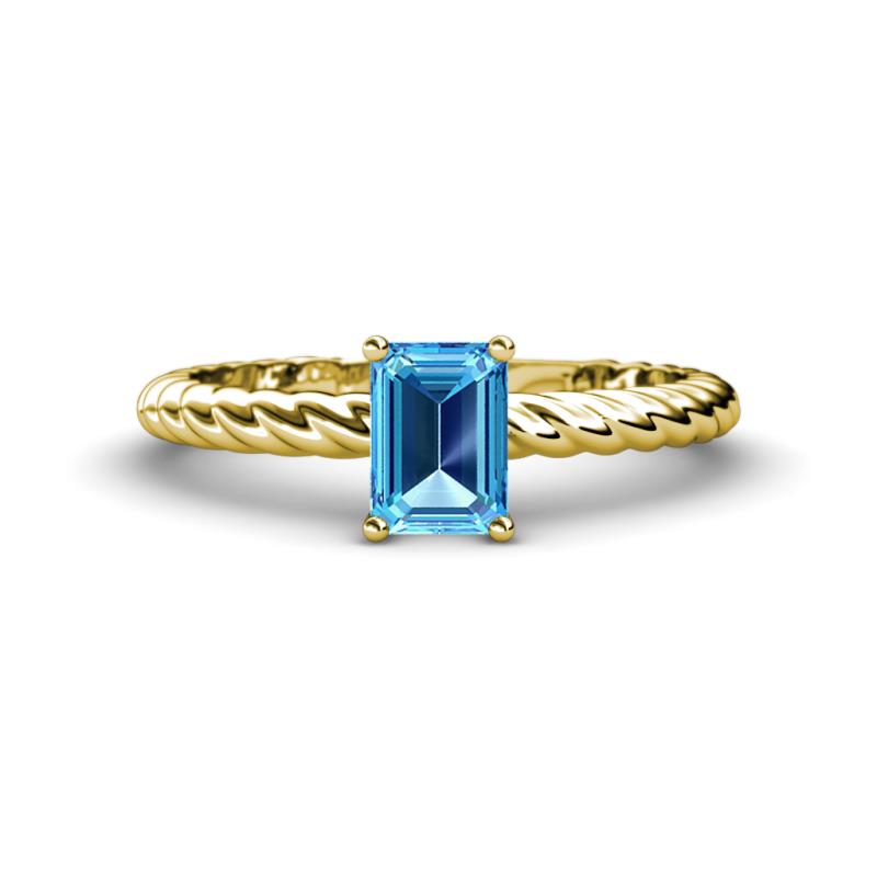Leona Bold 8x6 mm Emerald Cut Blue Topaz Solitaire Rope Engagement Ring 