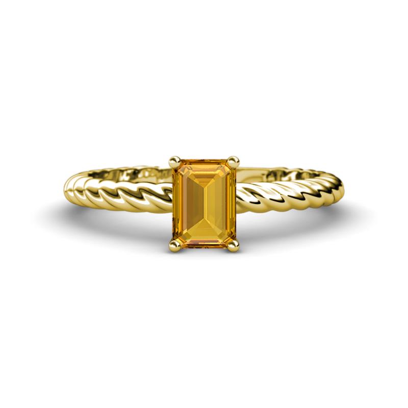Leona Bold 8x6 mm Emerald Cut Citrine Solitaire Rope Engagement Ring 