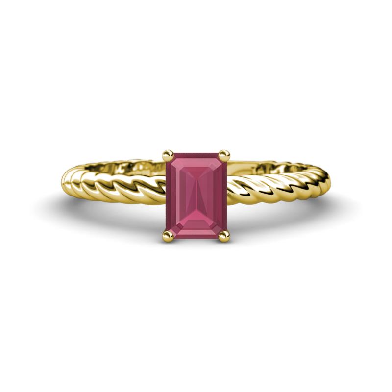 Leona Bold 8x6 mm Emerald Cut Rhodolite Garnet Solitaire Rope Engagement Ring 