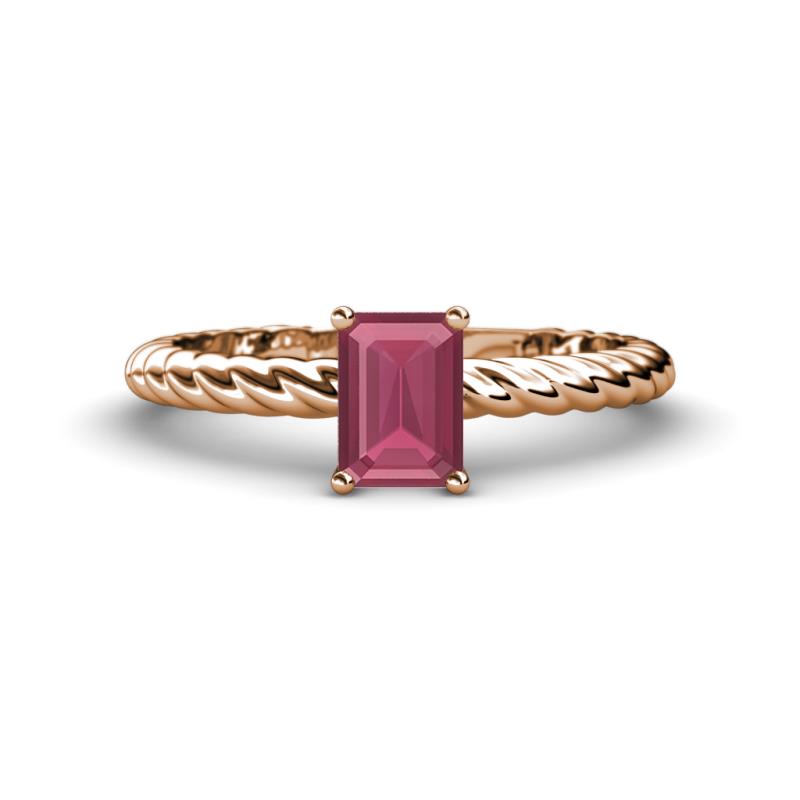 Leona Bold 8x6 mm Emerald Cut Rhodolite Garnet Solitaire Rope Engagement Ring 