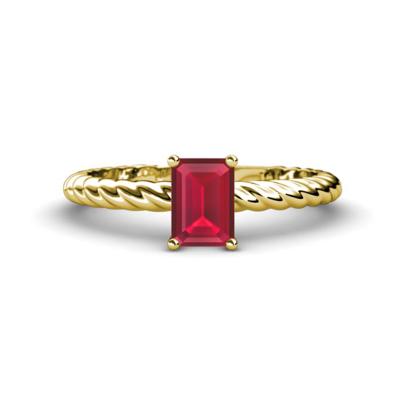 Leona Bold 8x6 mm Emerald Cut Lab Created Ruby Solitaire Rope Engagement Ring 