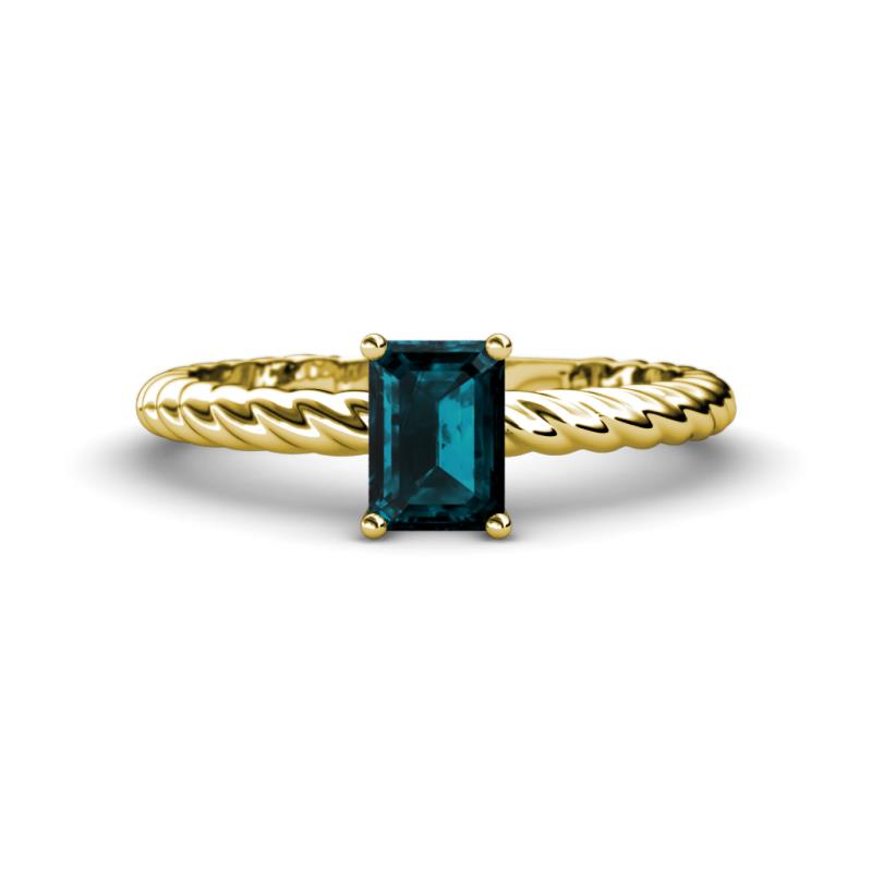 Leona Bold 8x6 mm Emerald Cut London Blue Topaz Solitaire Rope Engagement Ring 