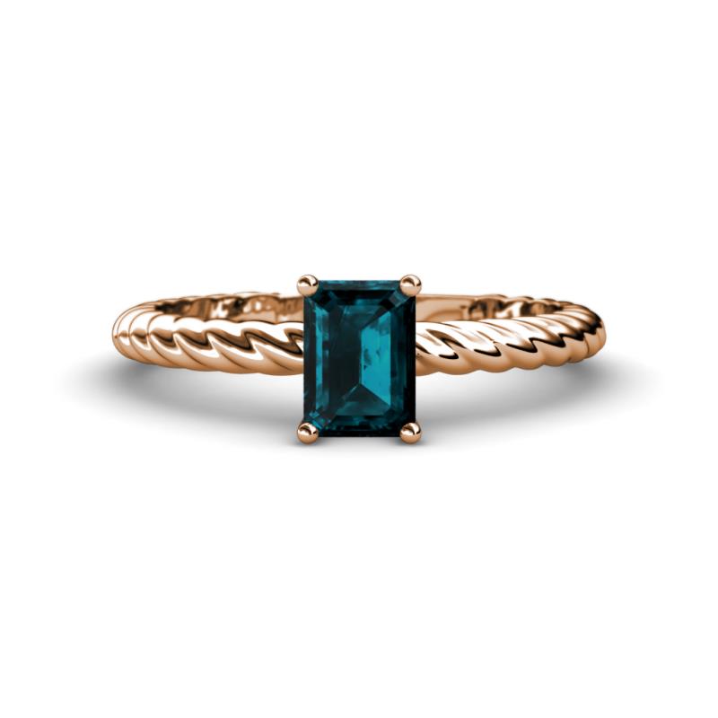 Leona Bold 8x6 mm Emerald Cut London Blue Topaz Solitaire Rope Engagement Ring 