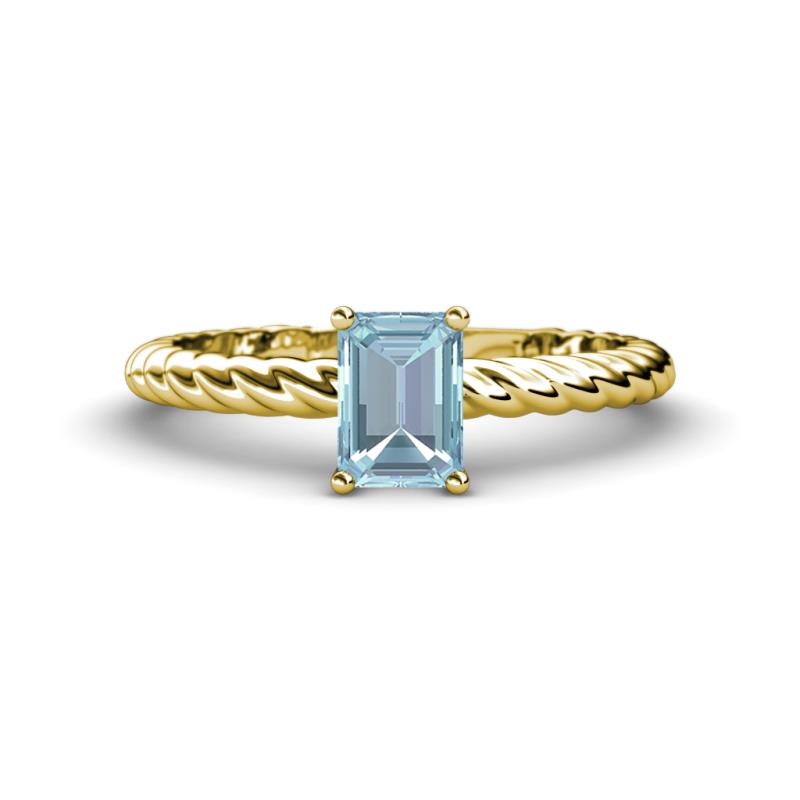 Leona Bold 8x6 mm Emerald Cut Aquamarine Solitaire Rope Engagement Ring 