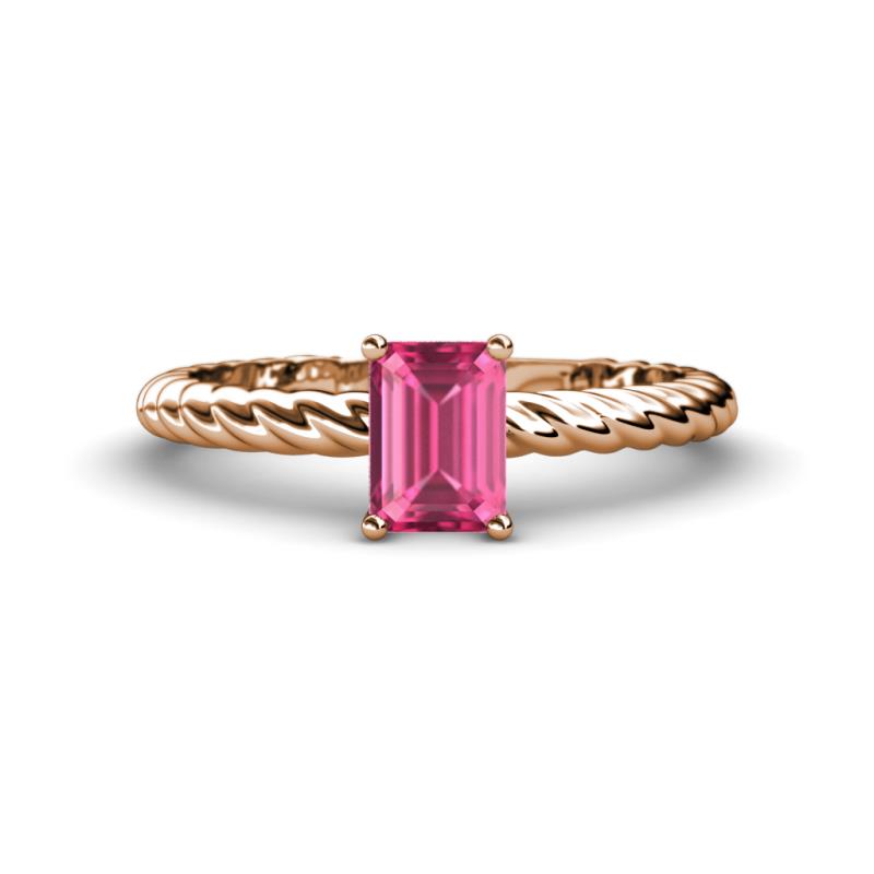 Leona Bold 8x6 mm Emerald Cut Pink Tourmaline Solitaire Rope Engagement Ring 