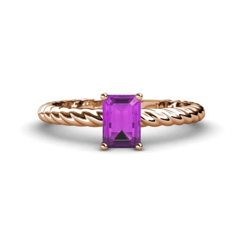 Leona Bold 8x6 mm Emerald Cut Amethyst Solitaire Rope Engagement Ring 