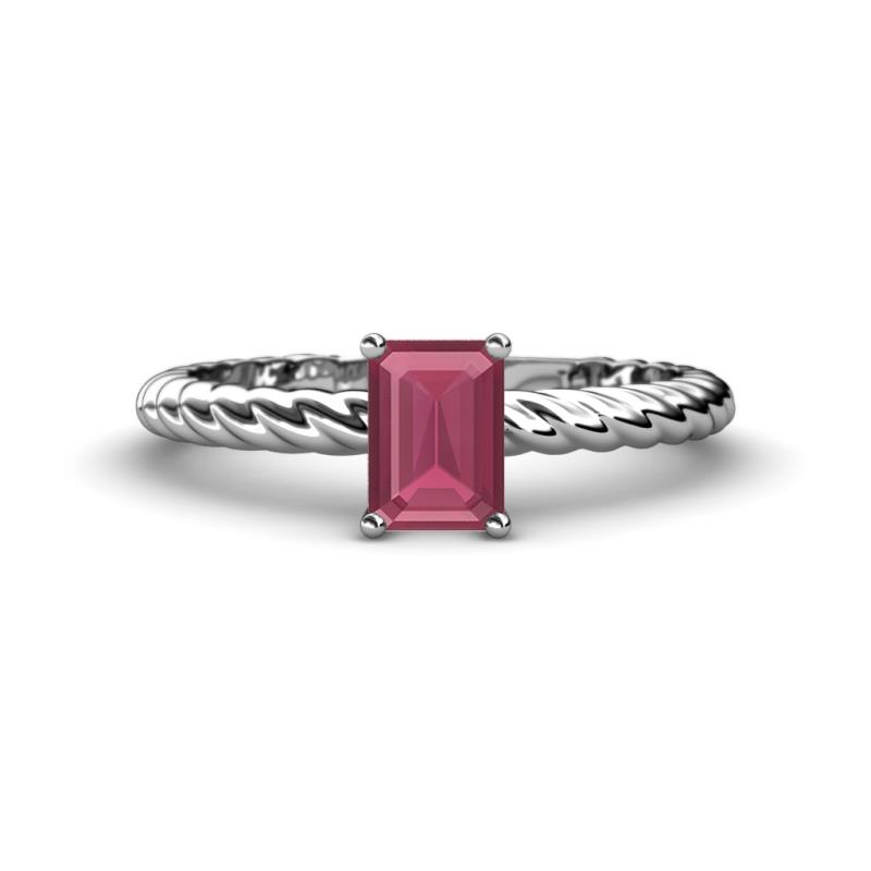 Leona Bold 8x6 mm Emerald Cut Rhodolite Garnet Solitaire Rope Engagement Ring 