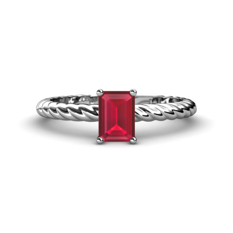 Leona Bold 8x6 mm Emerald Cut Lab Created Ruby Solitaire Rope Engagement Ring 