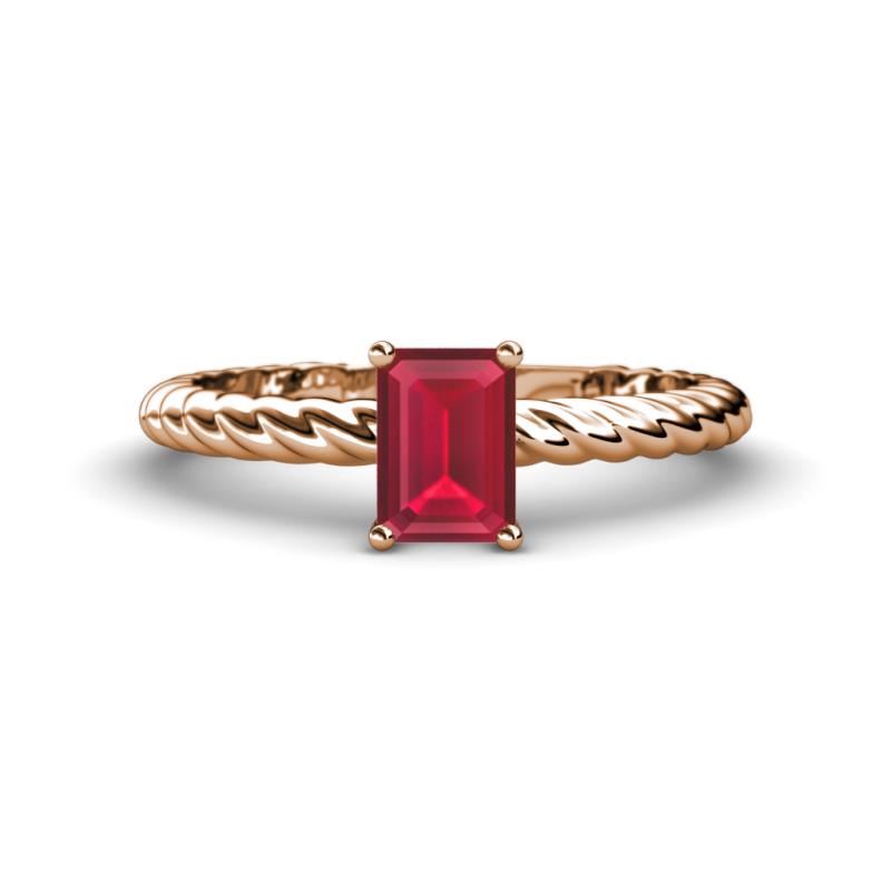 Leona Bold 8x6 mm Emerald Cut Lab Created Ruby Solitaire Rope Engagement Ring 