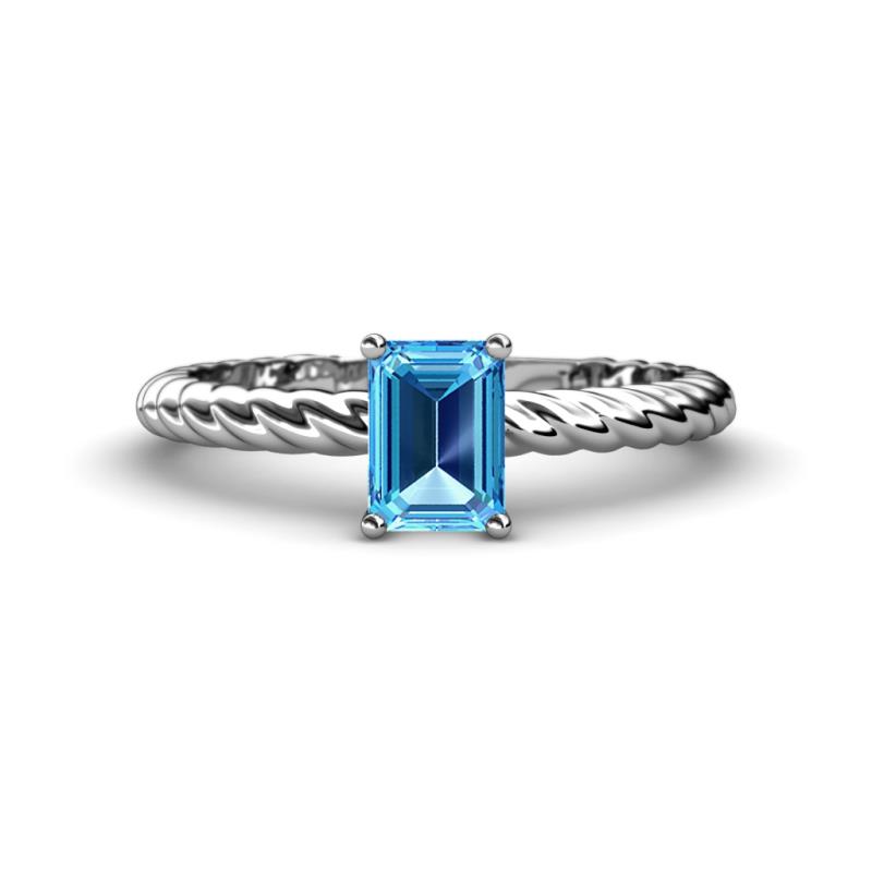 Leona Bold 8x6 mm Emerald Cut Blue Topaz Solitaire Rope Engagement Ring 