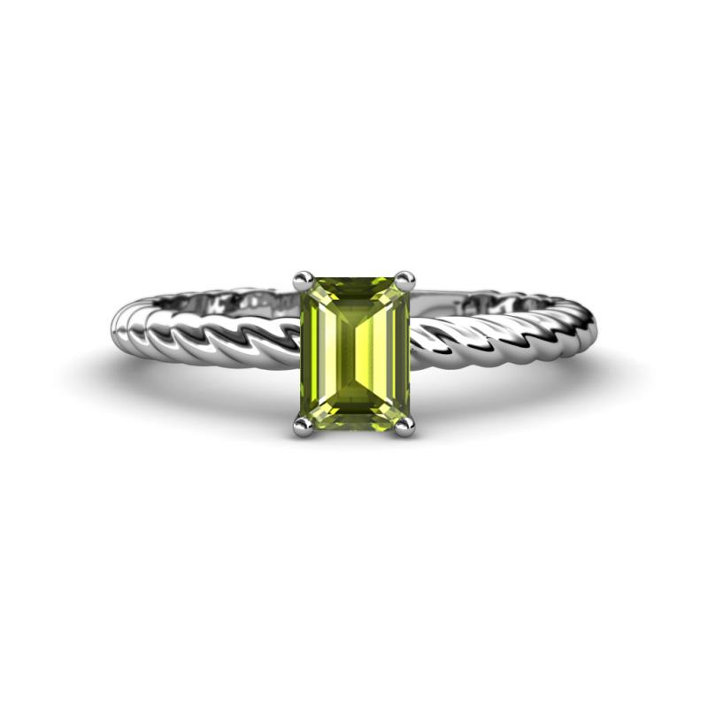 Leona Bold 8x6 mm Emerald Cut Peridot Solitaire Rope Engagement Ring 
