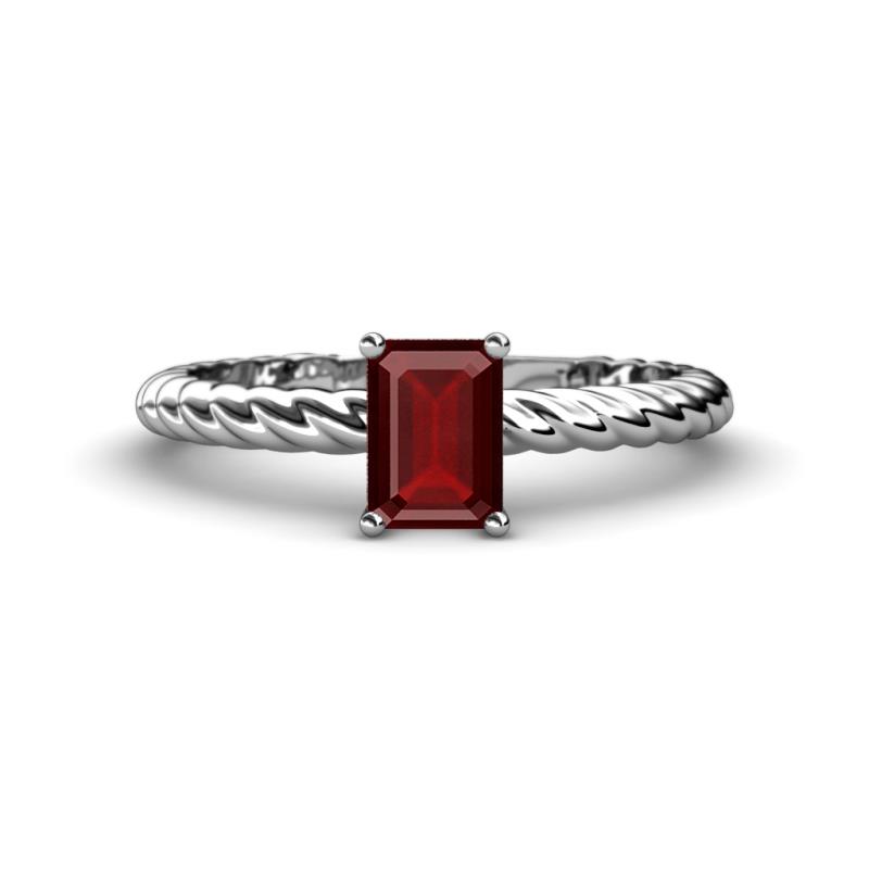 Leona Bold 8x6 mm Emerald Cut Red Garnet Solitaire Rope Engagement Ring 