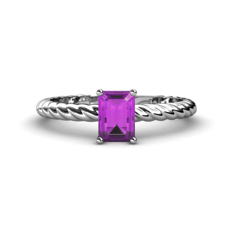 Leona Bold 8x6 mm Emerald Cut Amethyst Solitaire Rope Engagement Ring 