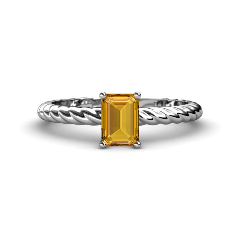 Leona Bold 8x6 mm Emerald Cut Citrine Solitaire Rope Engagement Ring 