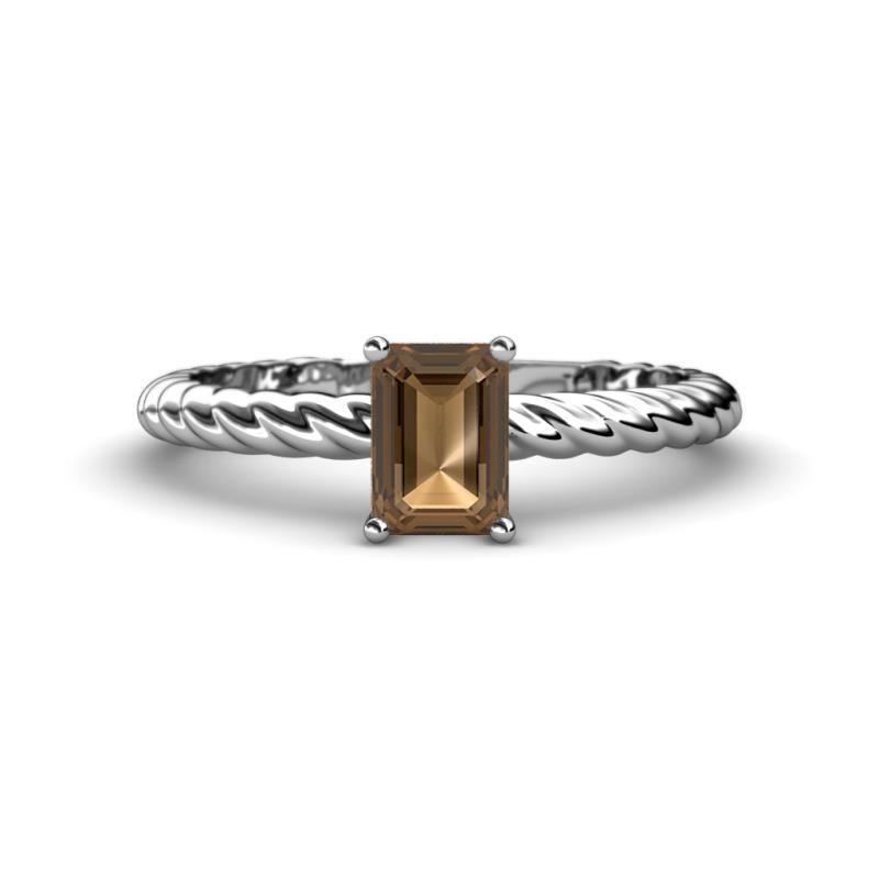 Leona Bold 8x6 mm Emerald Cut Smoky Quartz Solitaire Rope Engagement Ring 