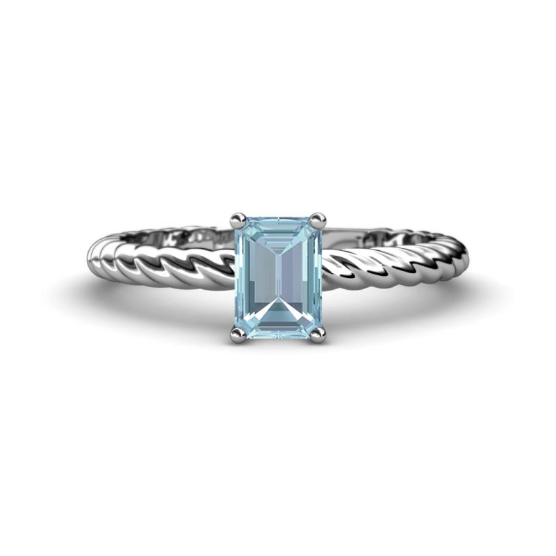 Leona Bold 8x6 mm Emerald Cut Aquamarine Solitaire Rope Engagement Ring 