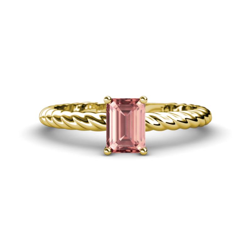 Leona Bold 8x6 mm Emerald Cut Morganite Solitaire Rope Engagement Ring 